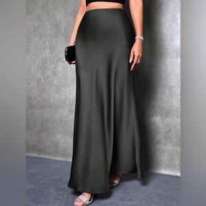 High waisted satin maxi skirt silky long skirt black